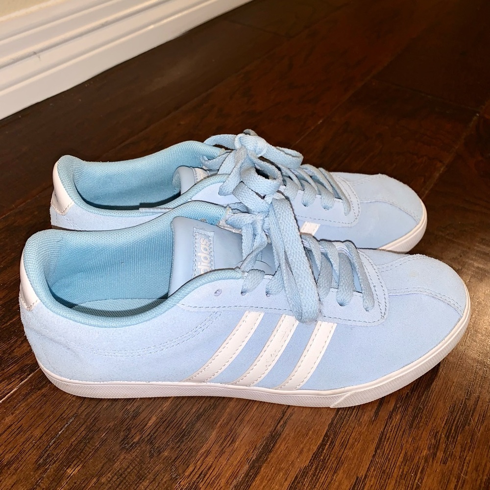 Light Blue Adidas Courtset Suede Shoes